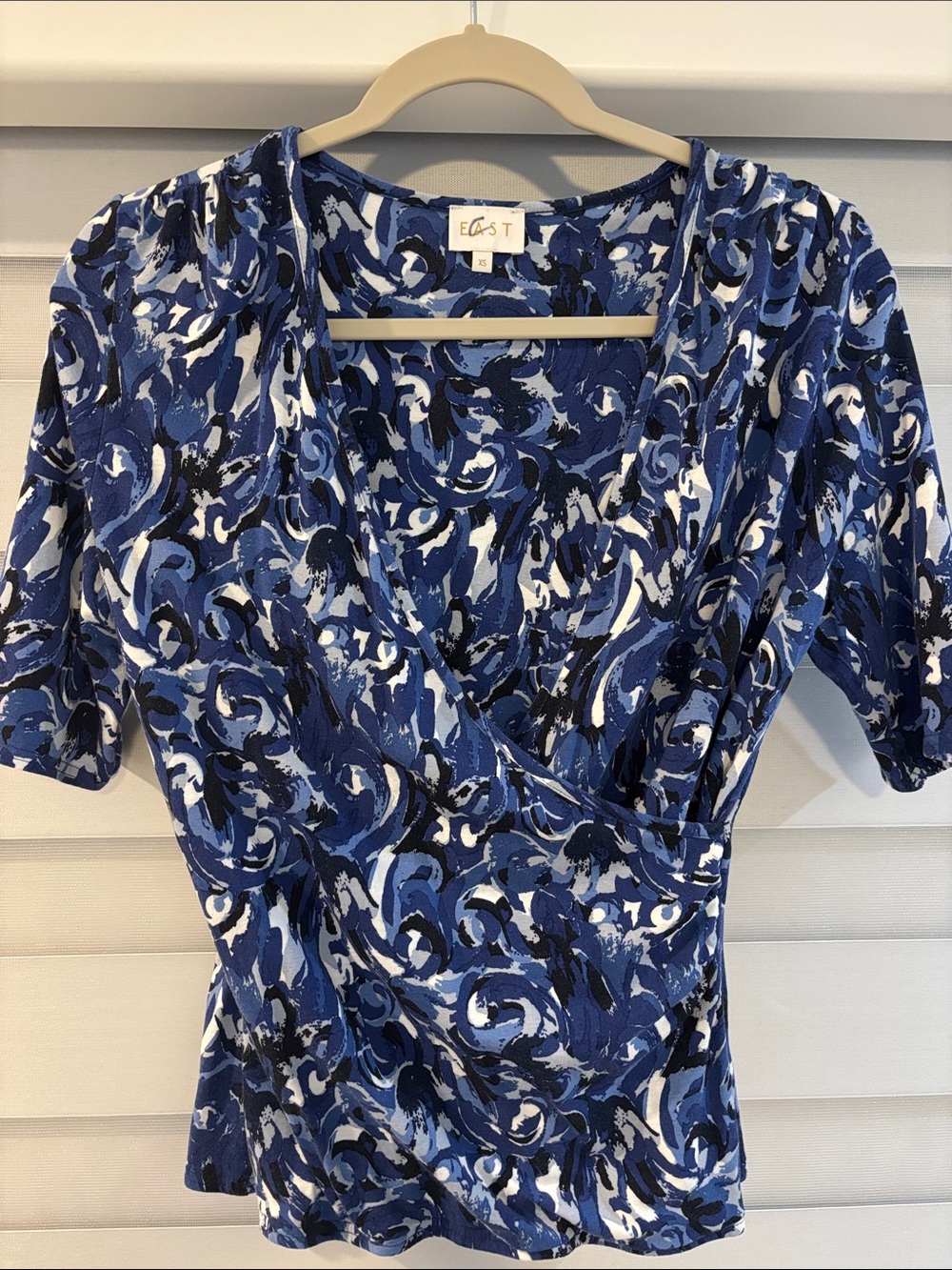 Blue Swirl Wrap-Style Women's Top